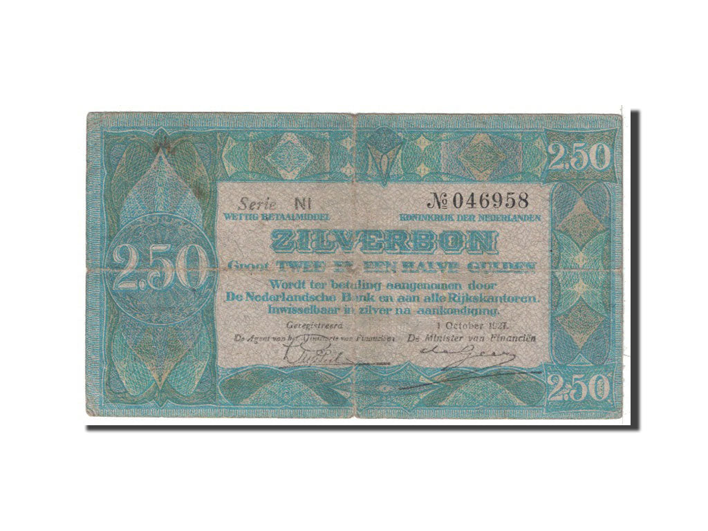 Netherlands, 2 1/2 Gulden, 1927, KM:20, 1927-10-01, F(12-15)