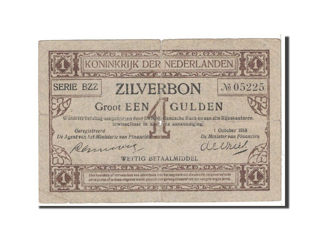 Netherlands, 1 Gulden, 1918, KM:13, 1918-10-01, VG(8-10)