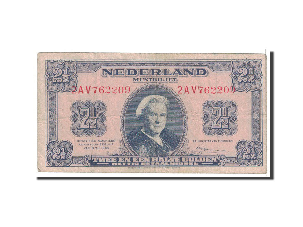 Netherlands, 2 1/2 Gulden, 1945, KM:71, 1945-05-18, VF(20-25)
