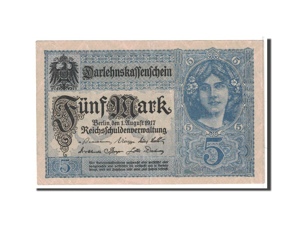 Germany, 5 Mark, 1917, KM:56b, 1917-08-01, EF(40-45)