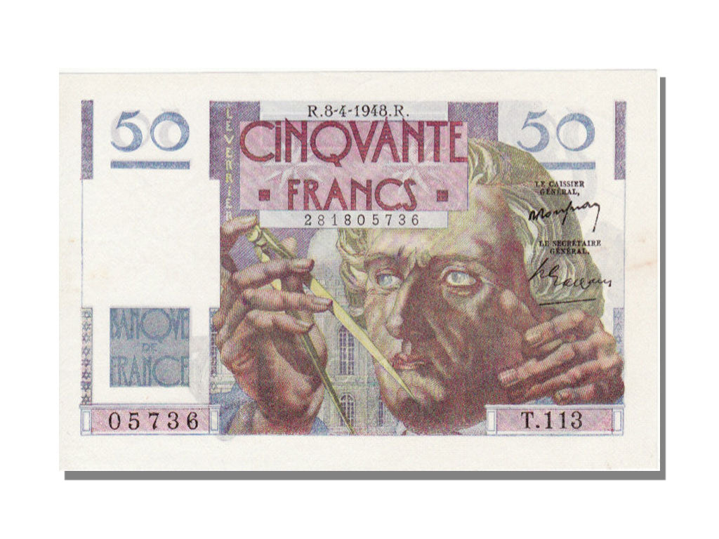 FRANCE, 50 Francs, 1948, KM #127b, 1948-04-08, AU(55-58), Fayette #20.10