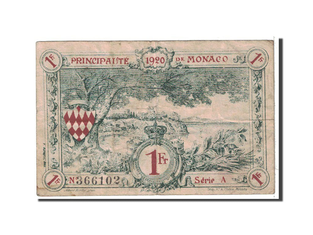Monaco, 1 Franc, 1920, KM:4a, VF(30-35)