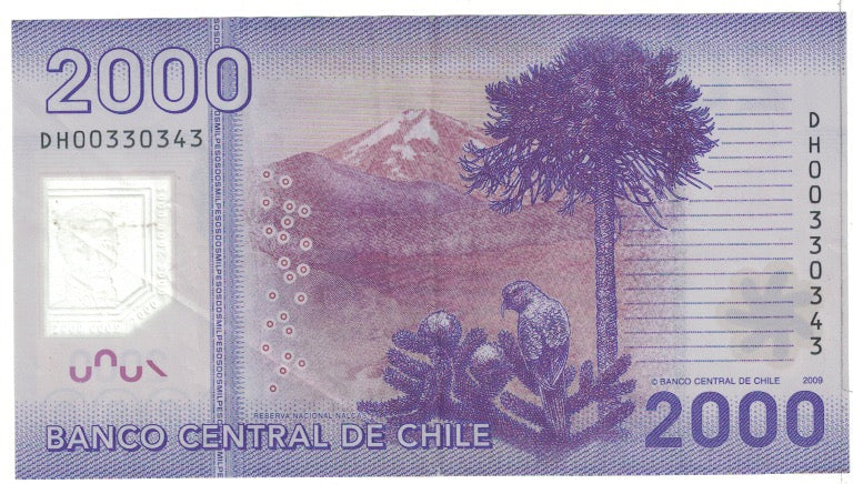 Banknote, Chile, 2000 Pesos, 2009, Undated, KM:162, AU(50-53)