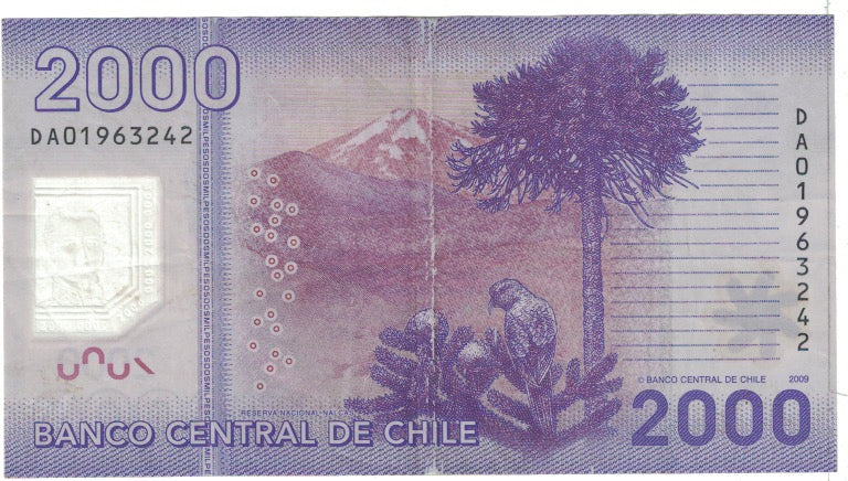 Banknote, Chile, 2000 Pesos, 2009, Undated, KM:162, AU(50-53)