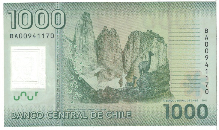 Chile, 1000 Pesos, 2011, KM:161, AU(55-58)