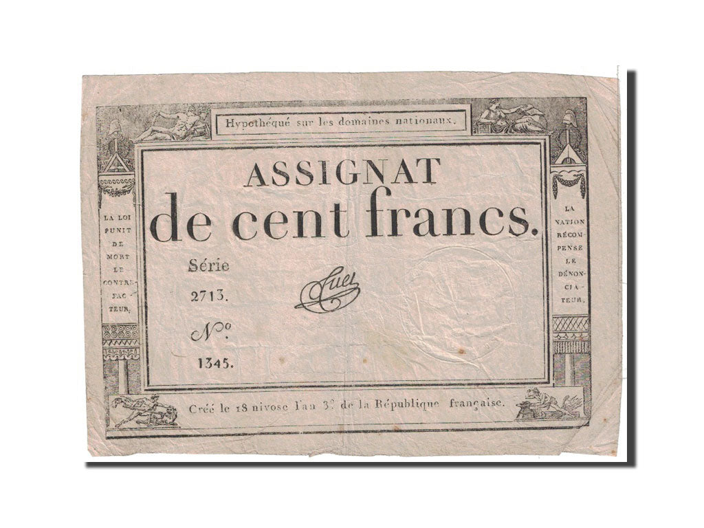 Francia, 100 Francs, 1795, KM:A78, 1795-01-07, BB, Lafaurie:173
