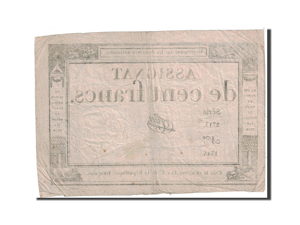 Francia, 100 Francs, 1795, KM:A78, 1795-01-07, BB, Lafaurie:173