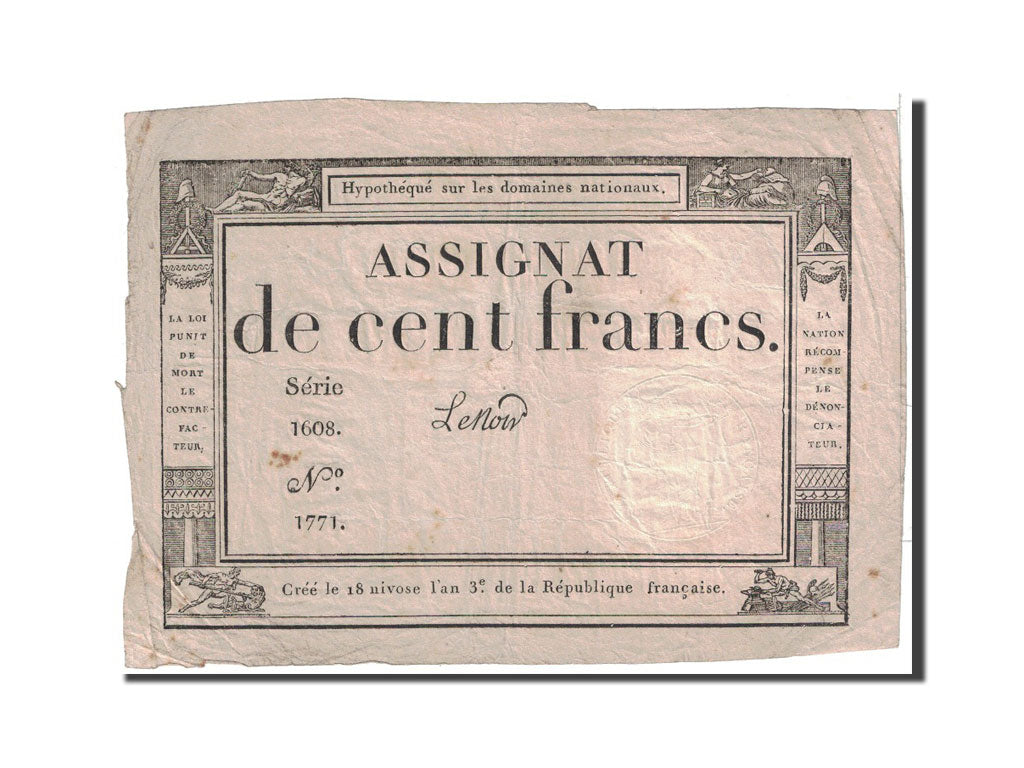 Biljet, Frankrijk, 100 Francs, 1795, 1795-01-07, TB+, KM:A78, Lafaurie:173