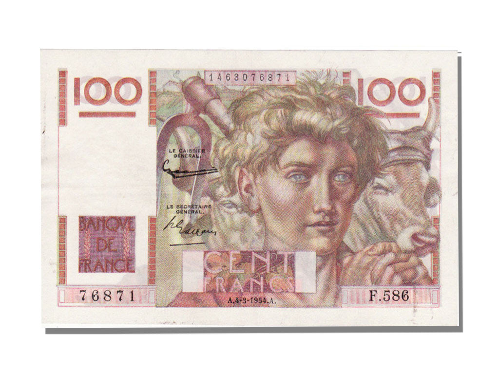 France, 100 Francs, 100 F 1945-1954 ''Jeune Paysan'', 1954, KM #128e,...