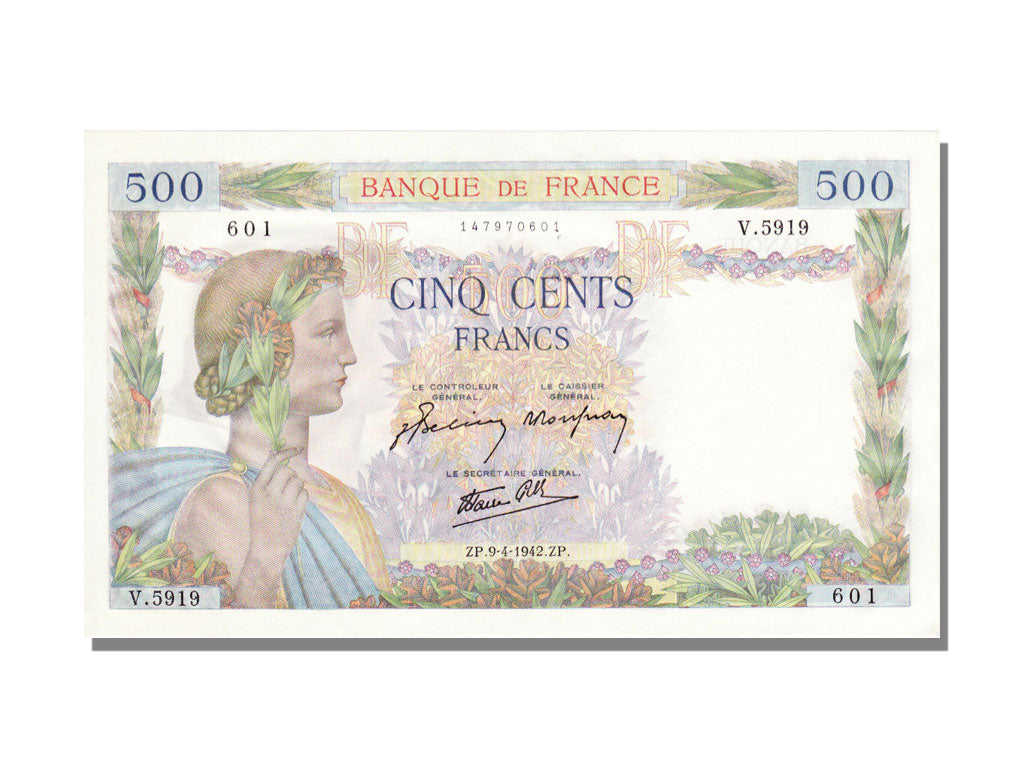 France, 500 Francs, 500 F 1940-1944 ''La Paix'', 1942, KM #95b, 1942-04-09,...