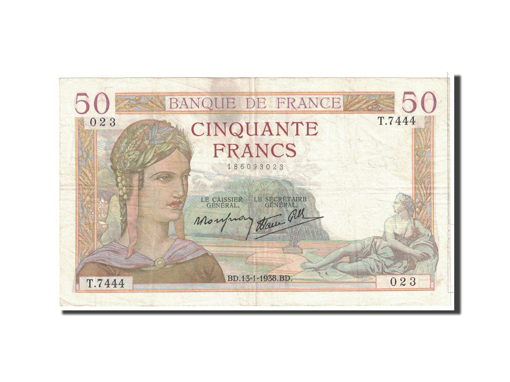 Billete, Francia, 50 Francs, 1938, 1938-01-13, MBC, Fayette:18.7, KM:85b