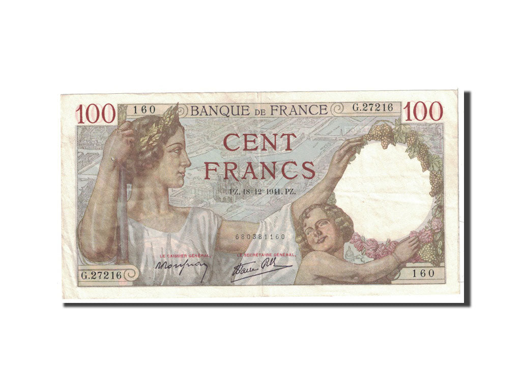 Geldschein, Frankreich, 100 Francs, 1941, 1941-12-18, SS+, Fayette:26.63, KM:94
