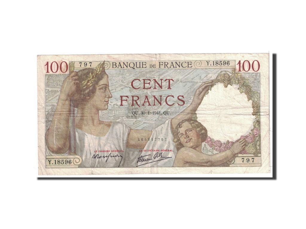 Francia, 100 Francs, 1941, KM:94, 1941-01-30, MB, Fayette:26.45