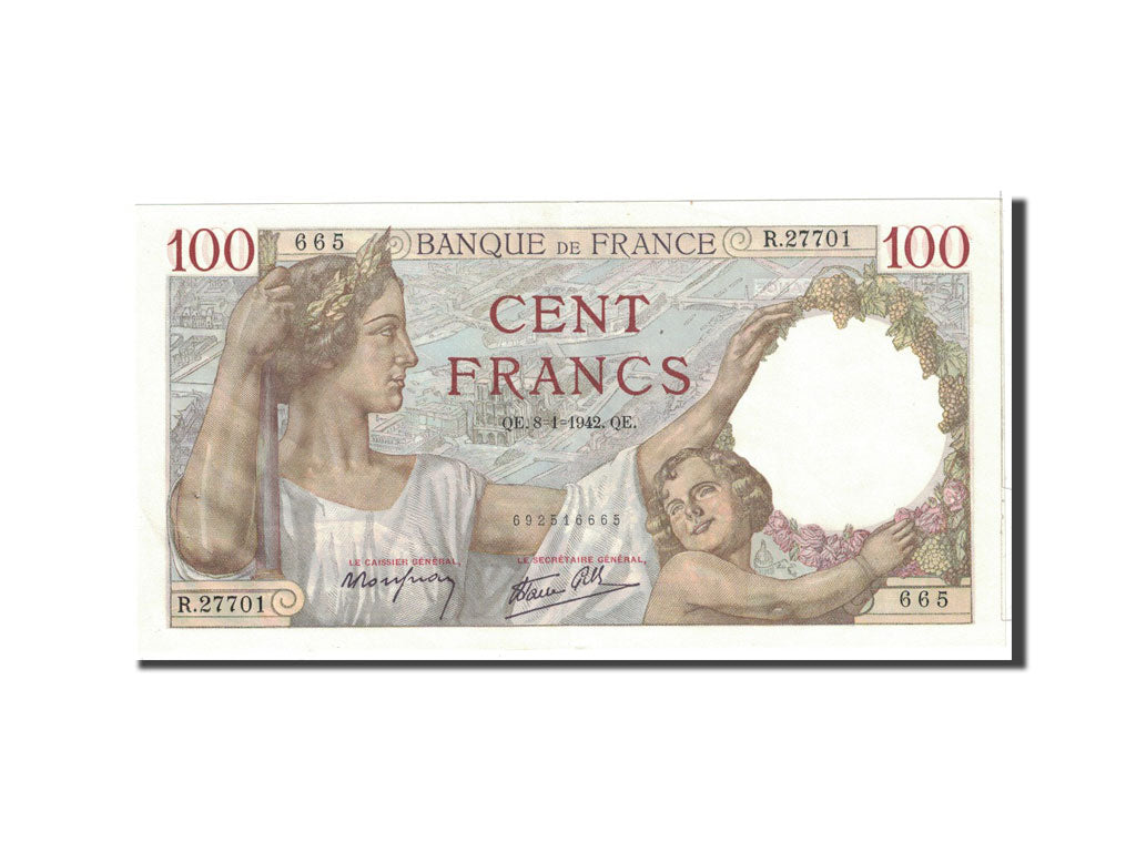 Banknote, France, 100 Francs, 1942, 1942-01-08, AU(55-58), Fayette:26.64, KM:94