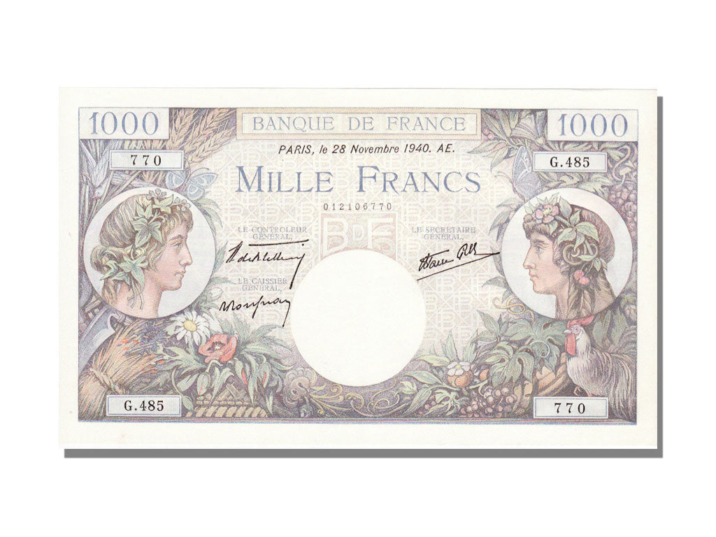 France, 1000 Francs, 1 000 F 1940-1944 ''Commerce et Industrie'', 1940, KM...