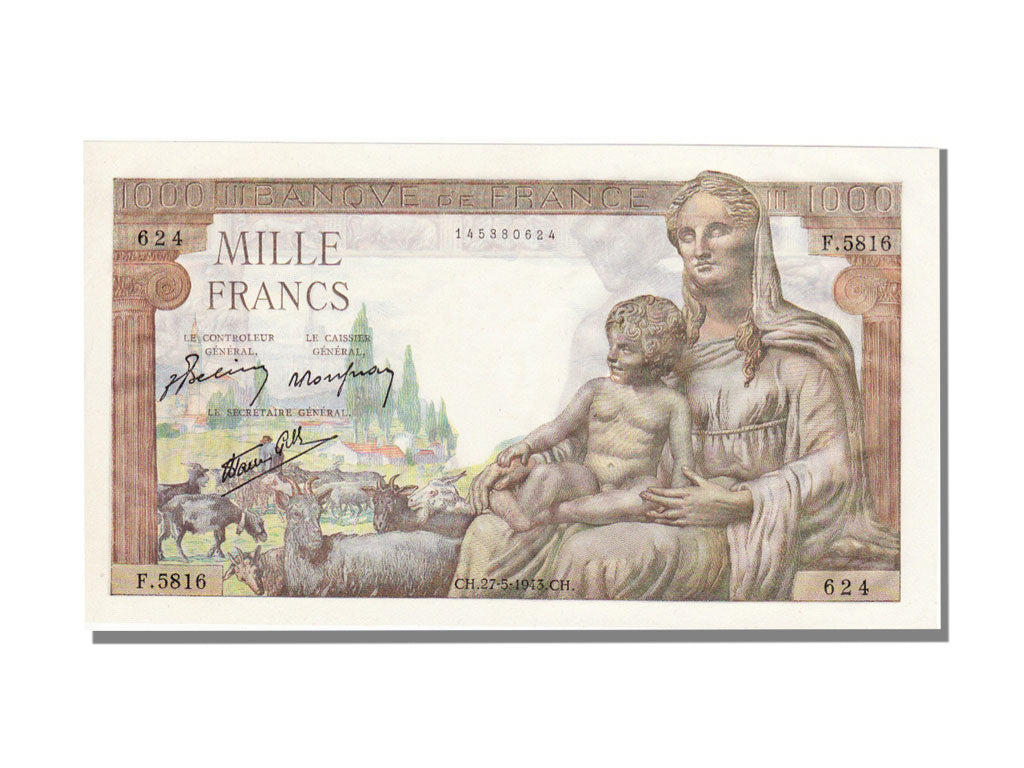 France, 1000 Francs, 1 000 F 1942-1943 ''Déesse Déméter'', 1943, KM #102, 194...