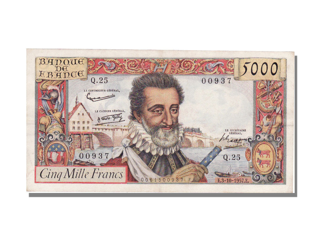 France, 5000 Francs, 5 000 F 1957-1958 ''Henri IV'', 1958, KM #135a,...