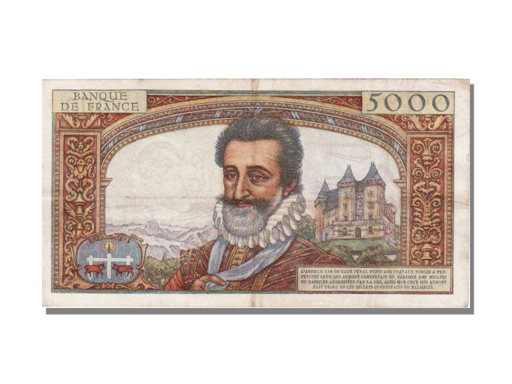 France, 5000 Francs, 5 000 F 1957-1958 ''Henri IV'', 1958, KM #135a,...