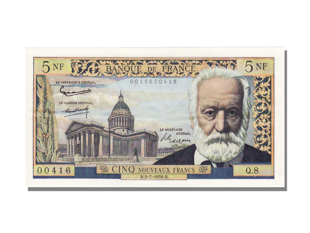 Biljet, Frankrijk, 5 Nouveaux Francs, 5 NF 1959-1965 ''Victor Hugo'', 1959