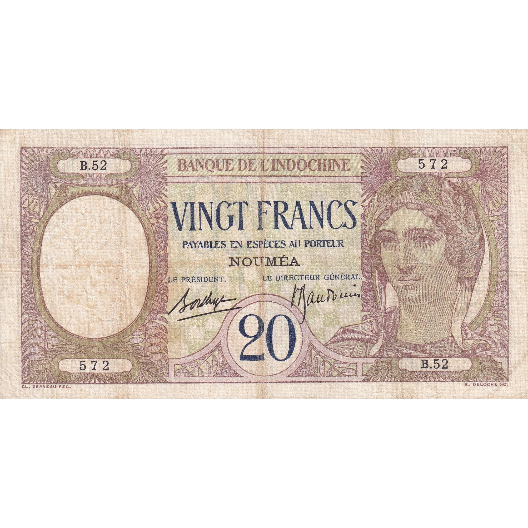 Banknote, New Caledonia, 20 Francs, KM:37b, VF(20-25)