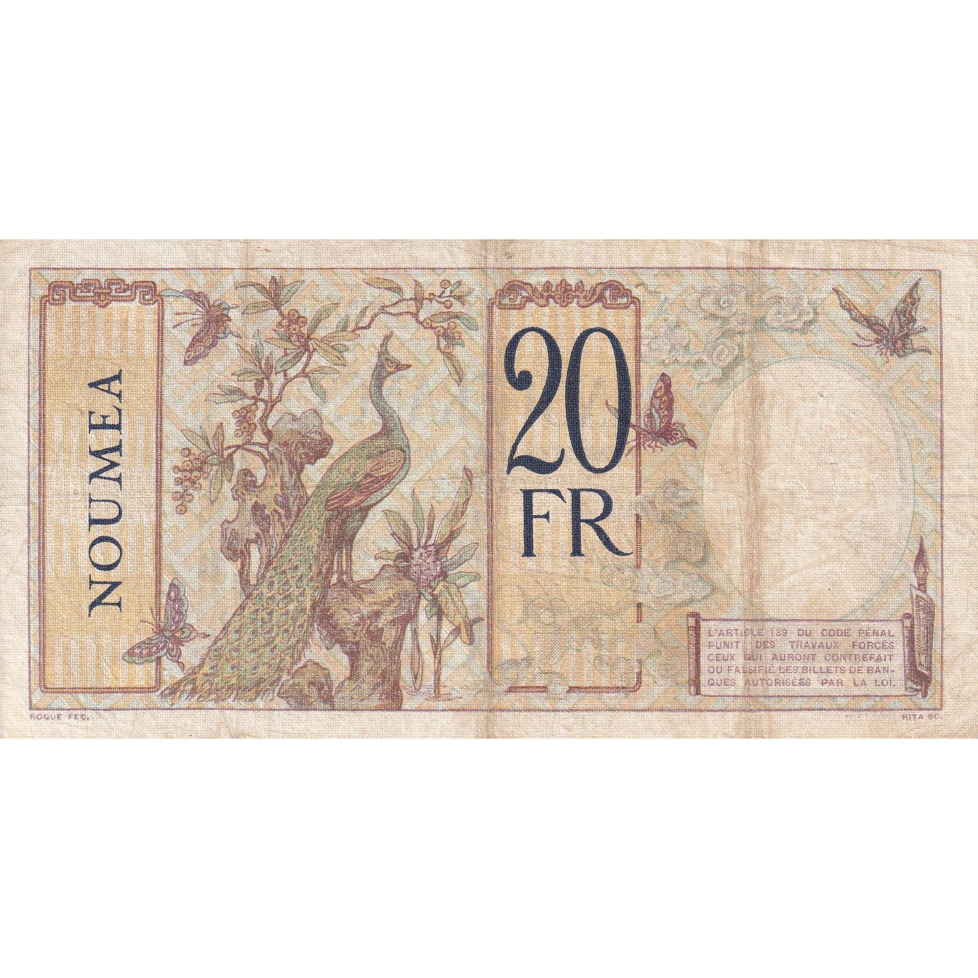 Banknote, New Caledonia, 20 Francs, KM:37b, VF(20-25)