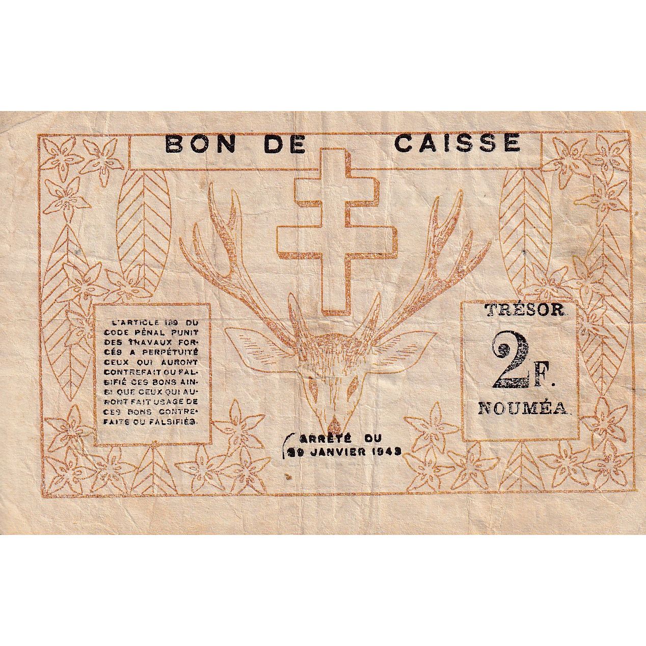 Billet, Nouvelle-Calédonie, 2 Francs, 1943, 1943-03-29, KM:56a, TTB