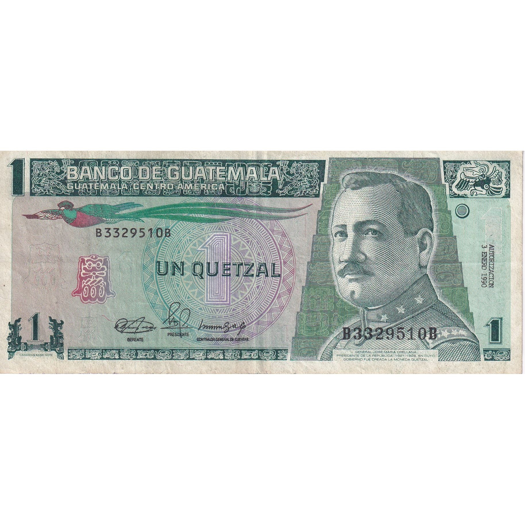 Billete, 1 Quetzal, 1990, Guatemala, 1990-01-03, KM:73a, MBC