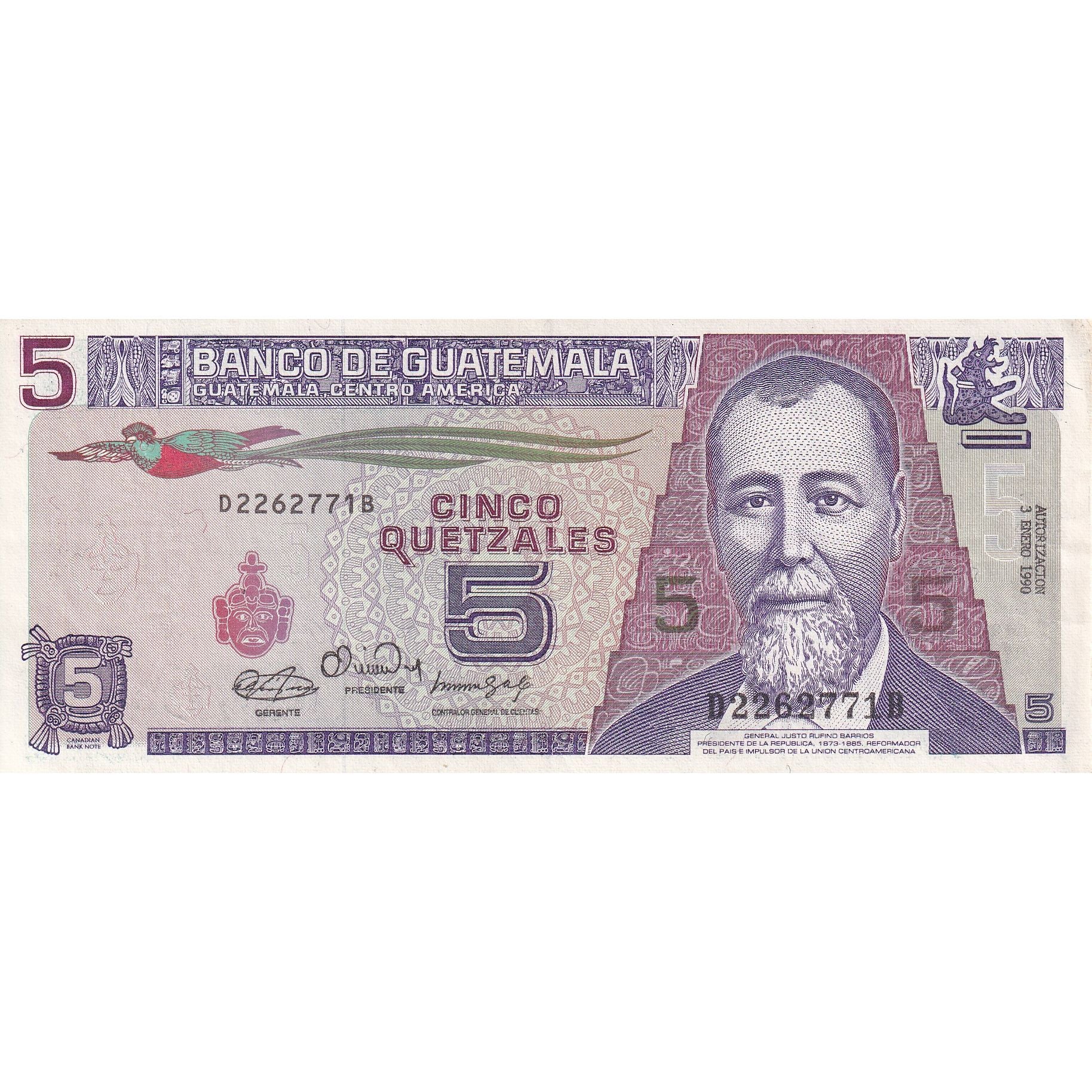 Billet, Guatemala, 5 Quetzales, 1990, 1990-01-03, KM:74a, SUP
