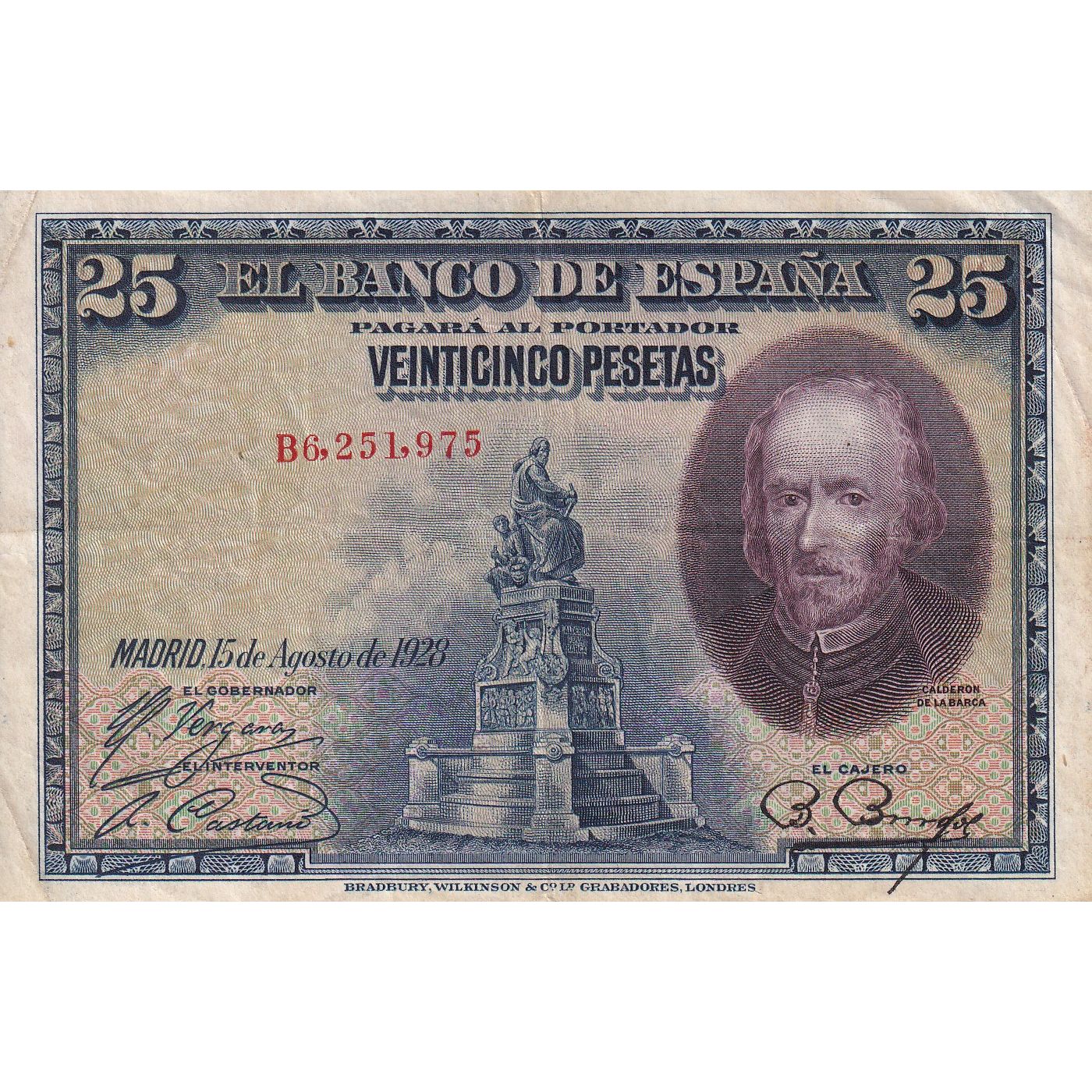 Banconote, Spagna, 25 Pesetas, 1928-08-15, KM:74b, MB
