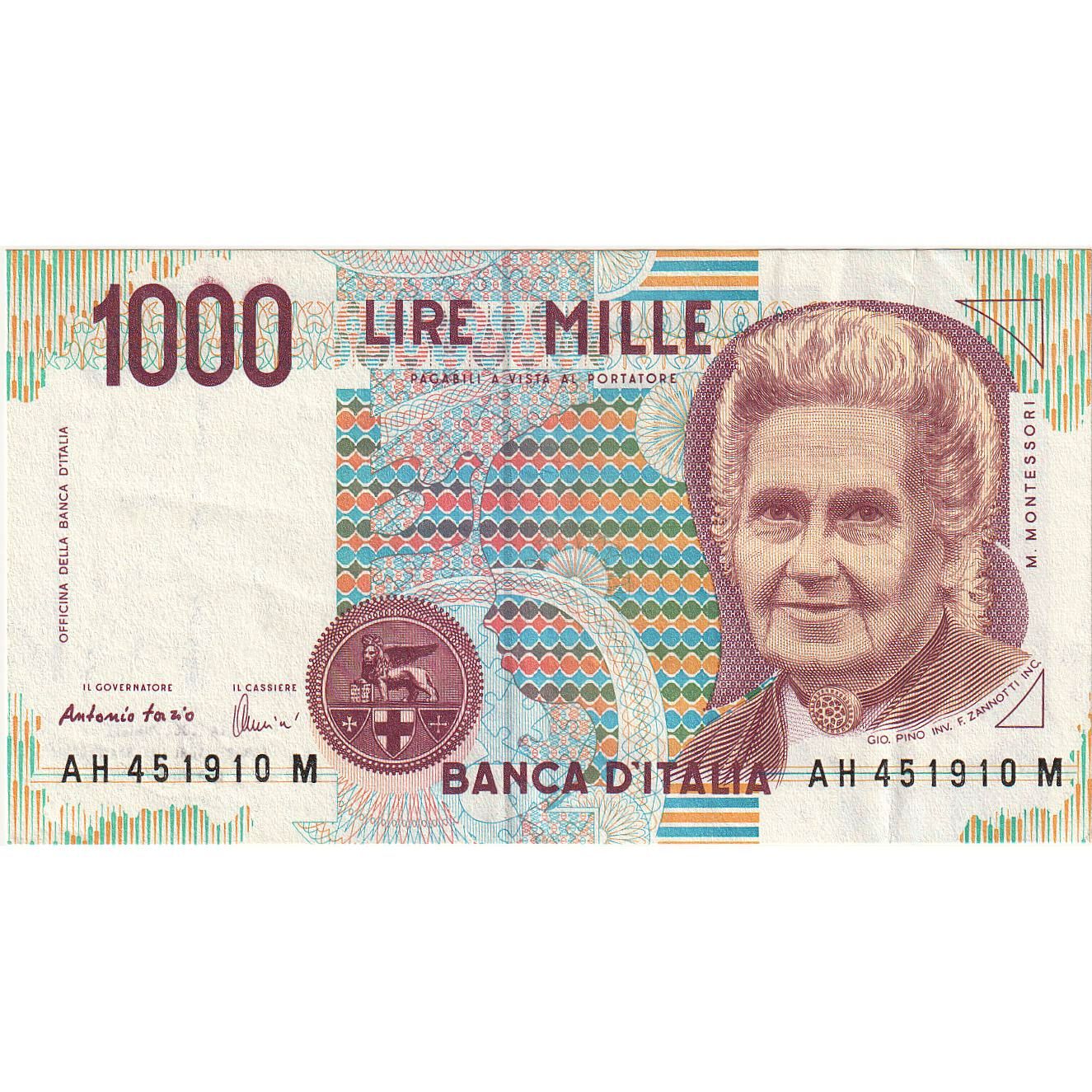 Nota, Itália, 1000 Lire, 1990-1994, KM:114c, AU(55-58)