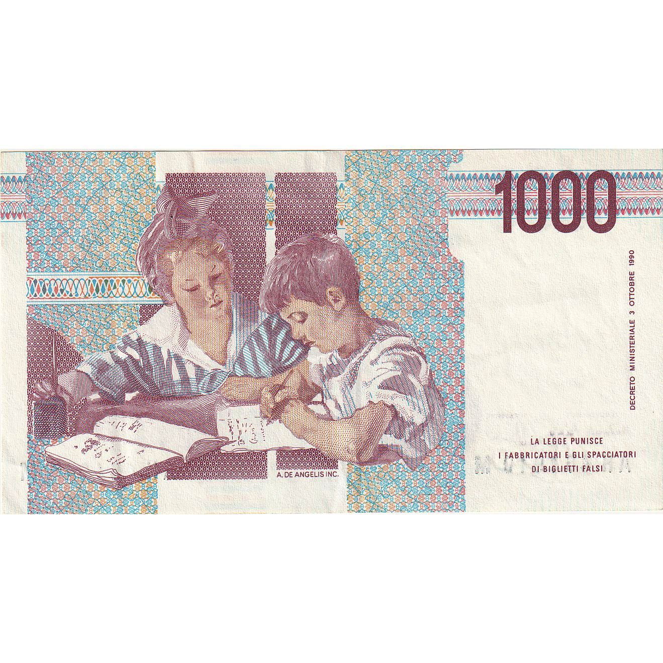 Nota, Itália, 1000 Lire, 1990-1994, KM:114c, AU(55-58)
