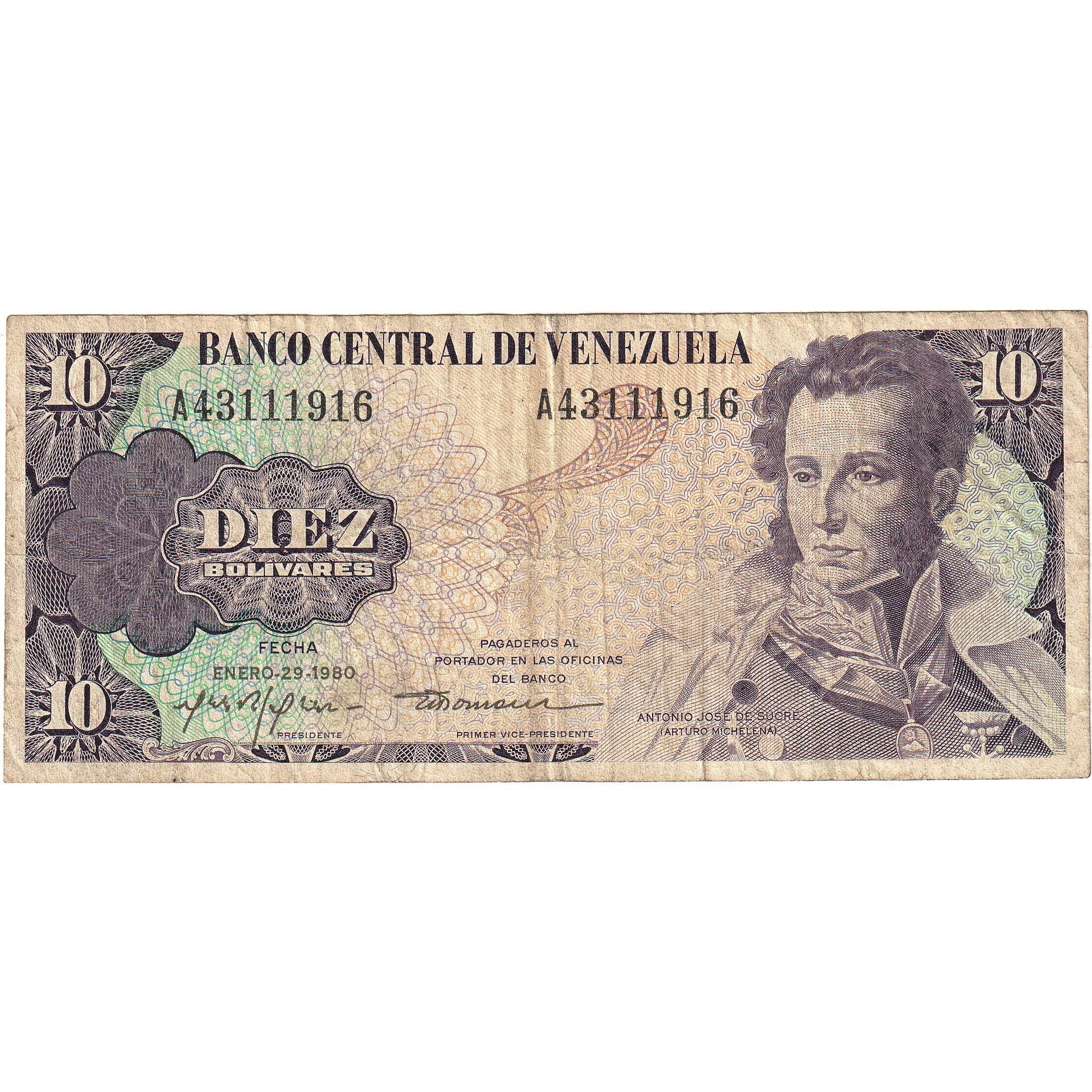 Banknot, Venezuela, 10 Bolívares, 1980, 1980-01-29, KM:57a, VF(20-25)