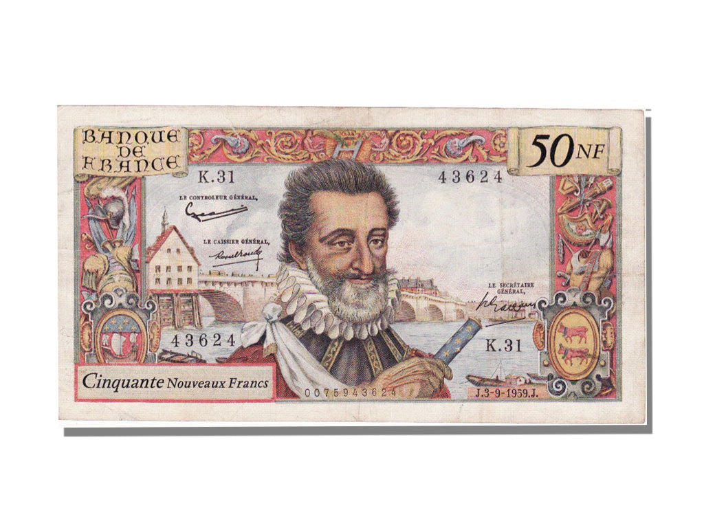 Billete, Francia, 50 Nouveaux Francs, 50 NF 1959-1961 ''Henri IV'', 1959