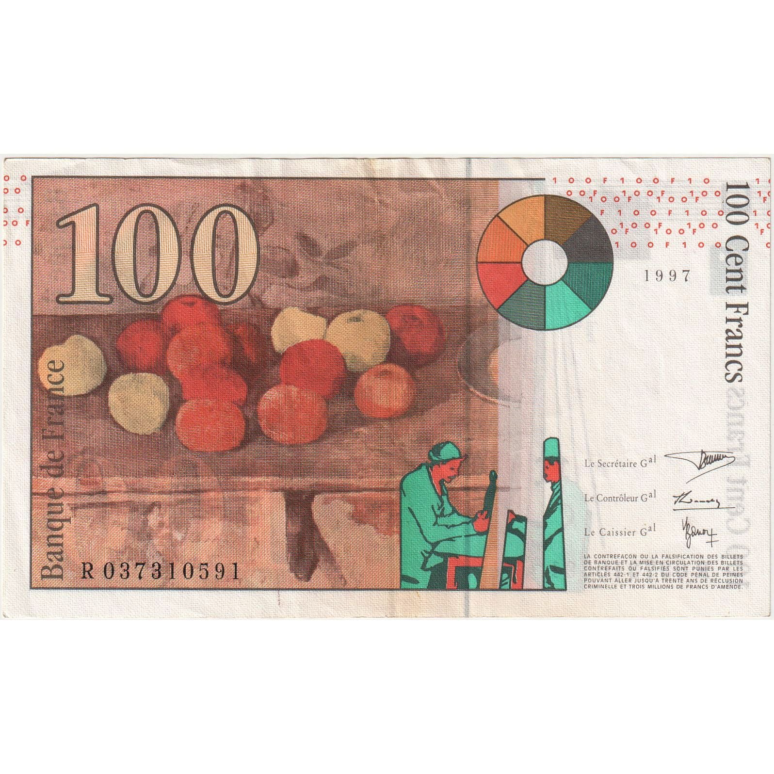 Francja, 100 Francs, Cézanne, 1997, R037310591, AU(50-53), Fayette:74.1