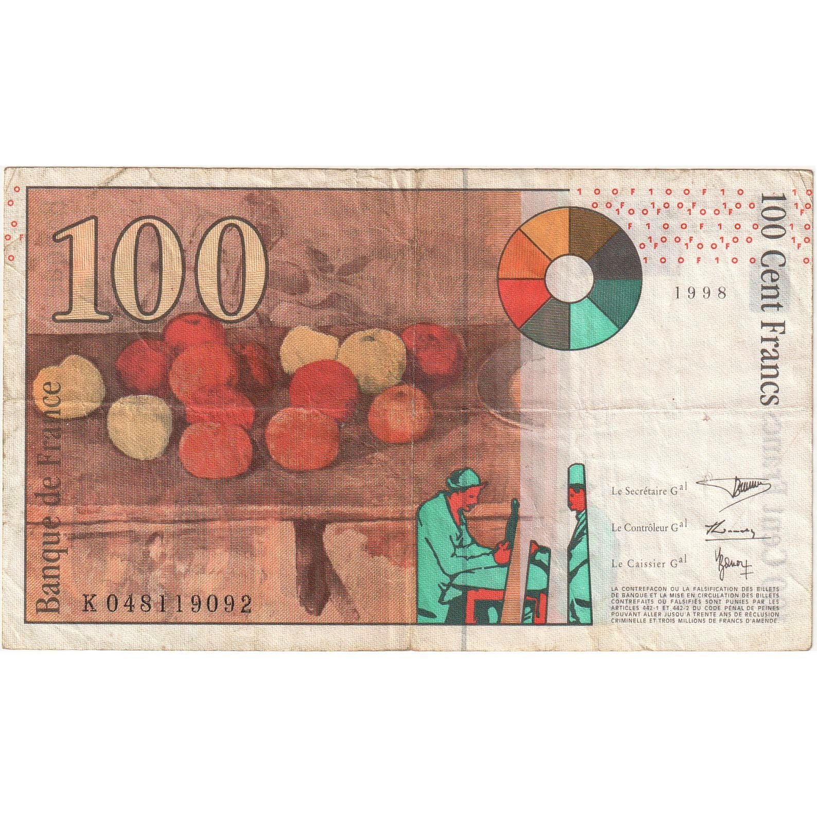 Francia, 100 Francs, Cézanne, 1998, K048119092, MB+, Fayette:74.2, KM:158a