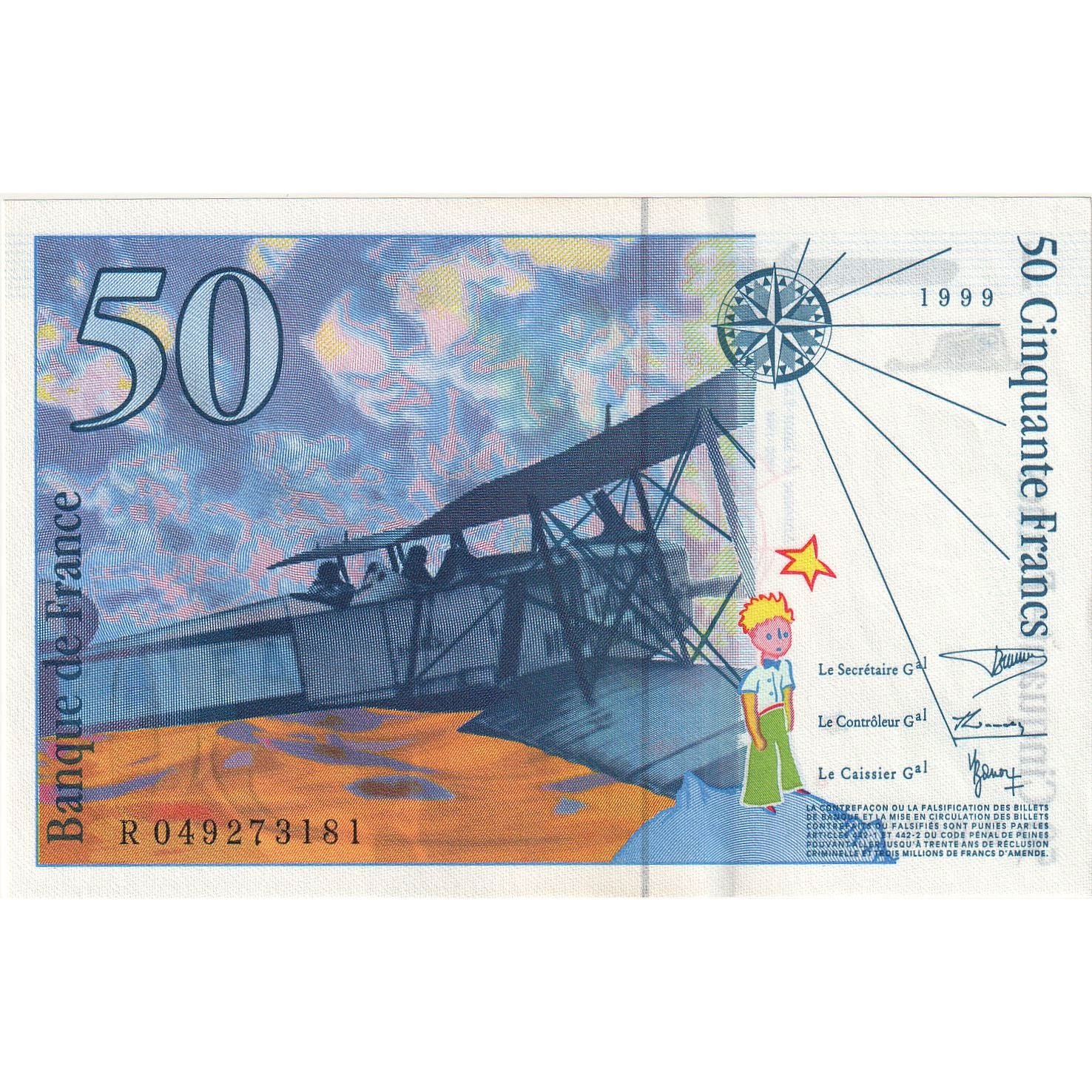 France, 50 Francs, St Exupéry, 1999, R049273181, NEUF, Fayette:73.5, KM:157Ad