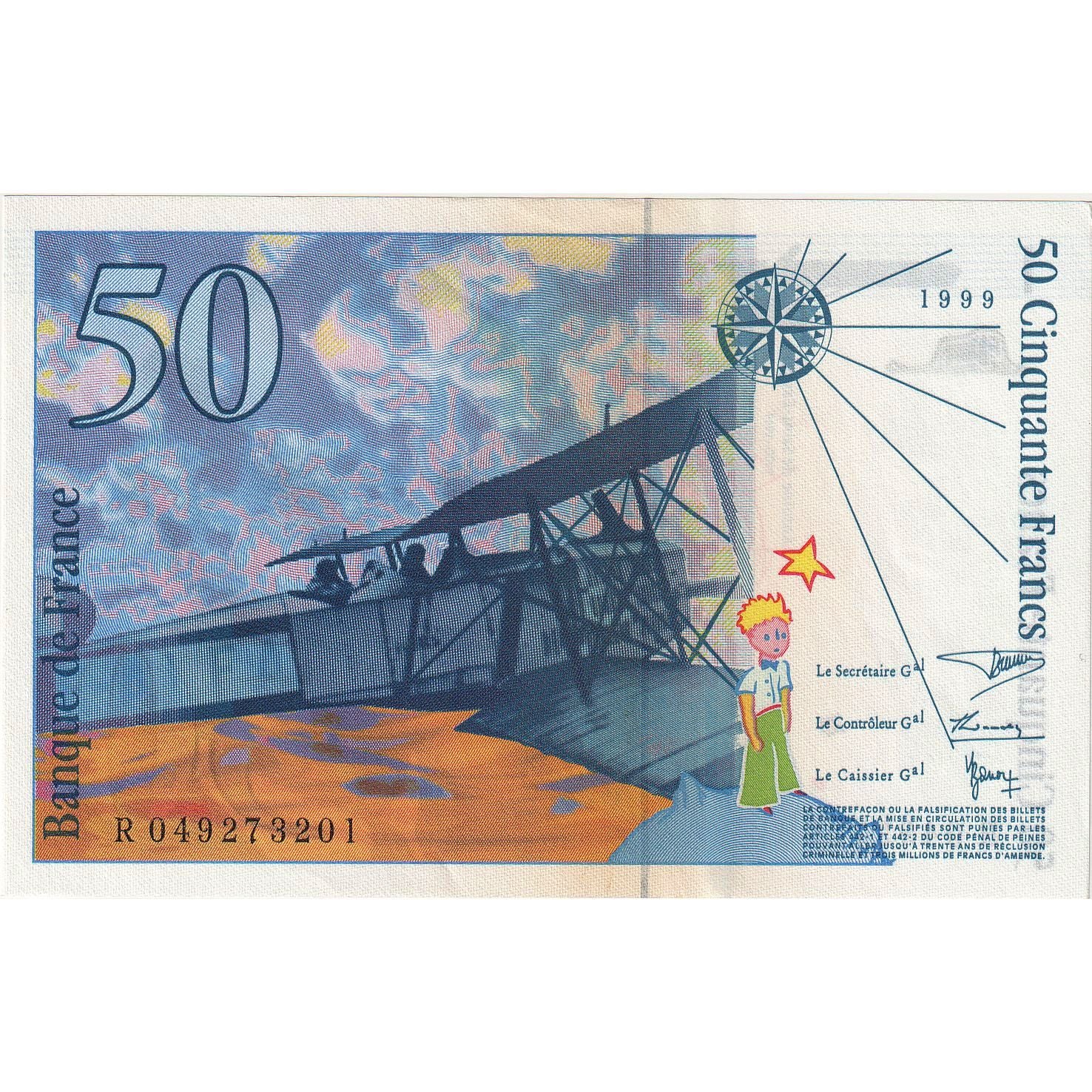 Francja, 50 Francs, St Exupéry, 1999, R049273201, UNC(63), Fayette:73.5