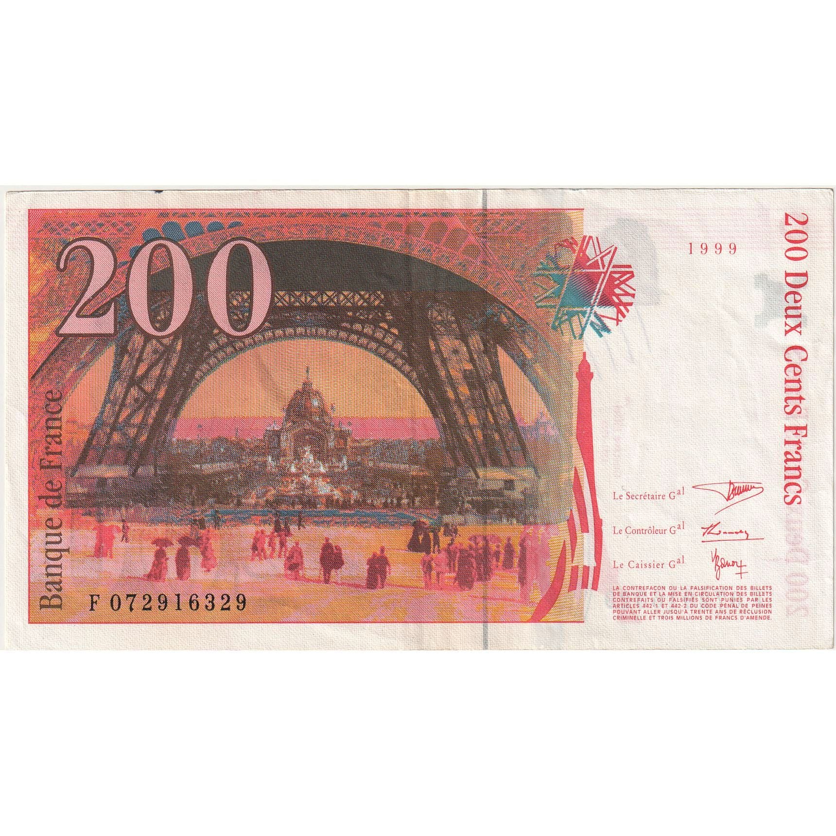 Francia, 200 Francs, Eiffel, 1999, F072916329, SC, Fayette:75.5, KM:159b