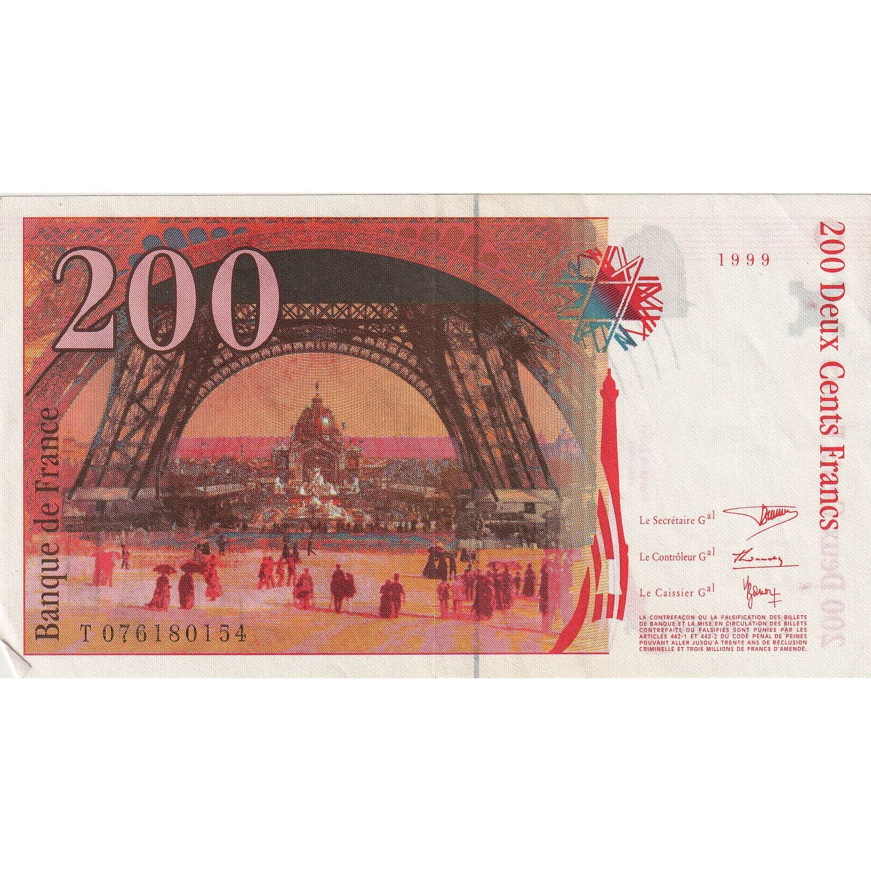 Francia, 200 Francs, Eiffel, 1999, T076180154, SC, Fayette:75.5, KM:159b