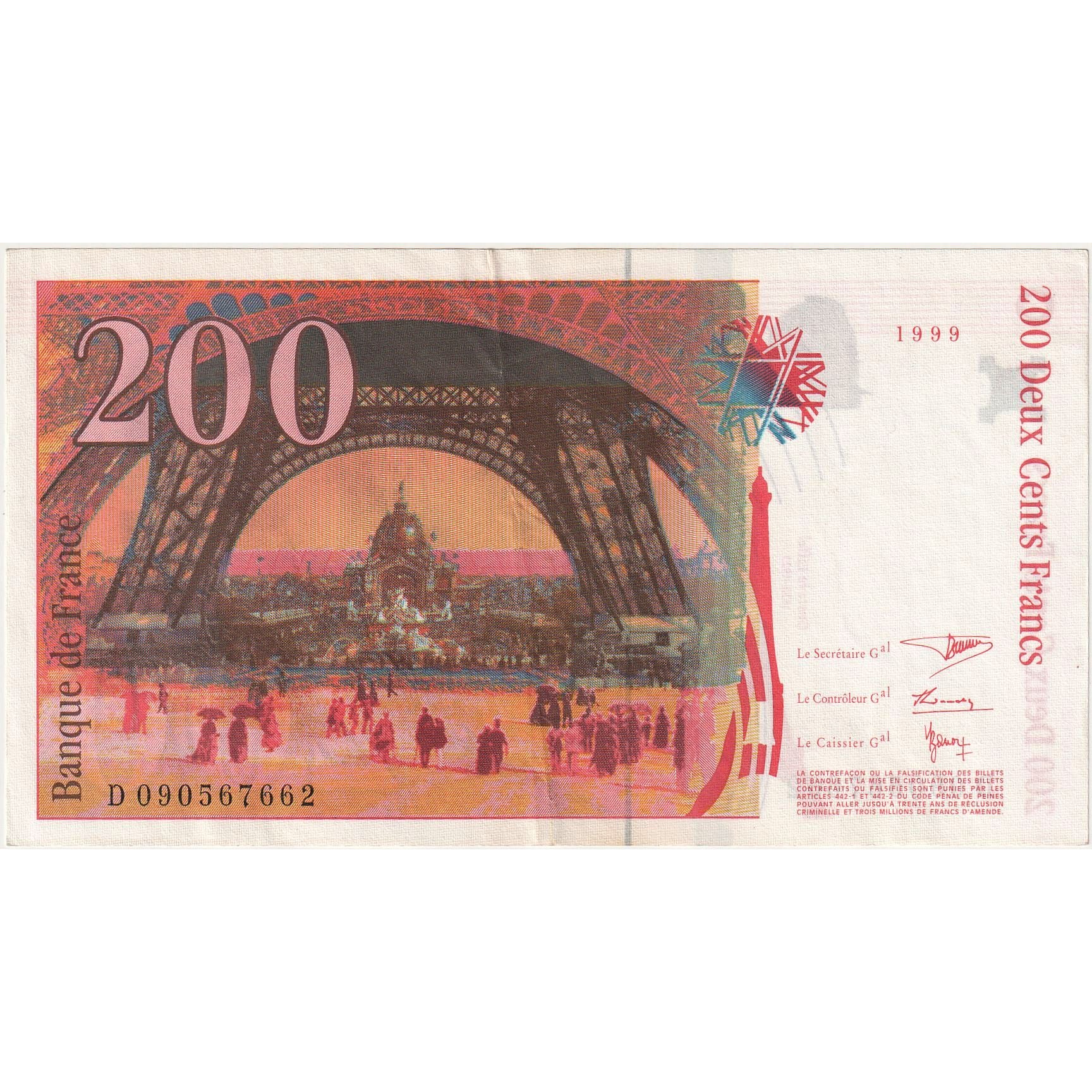 Francja, 200 Francs, Eiffel, 1999, D090567662, UNC(63), Fayette:75.5, KM:159b