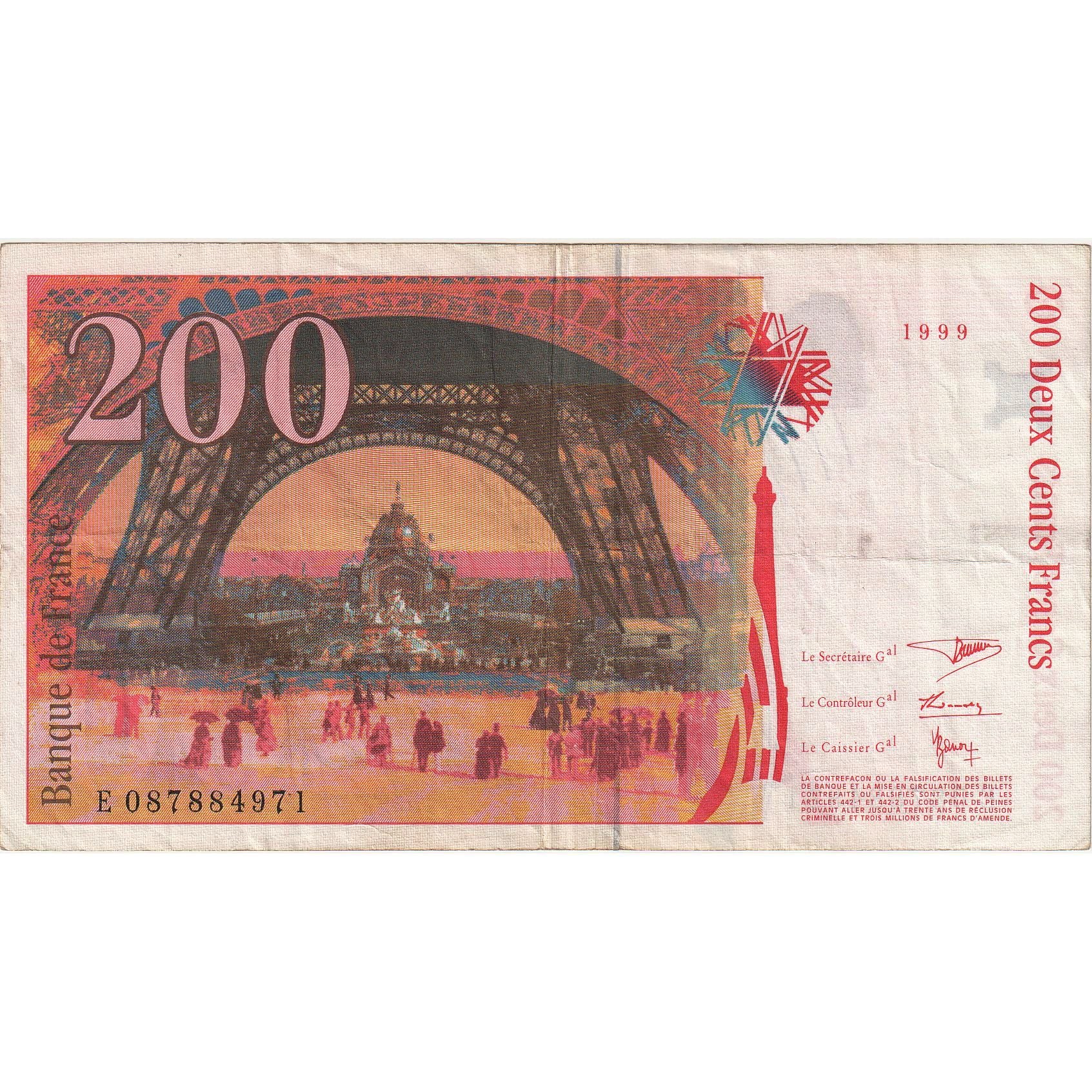 Francia, 200 Francs, Eiffel, 1999, E087884971, MBC+, Fayette:75.5, KM:159b