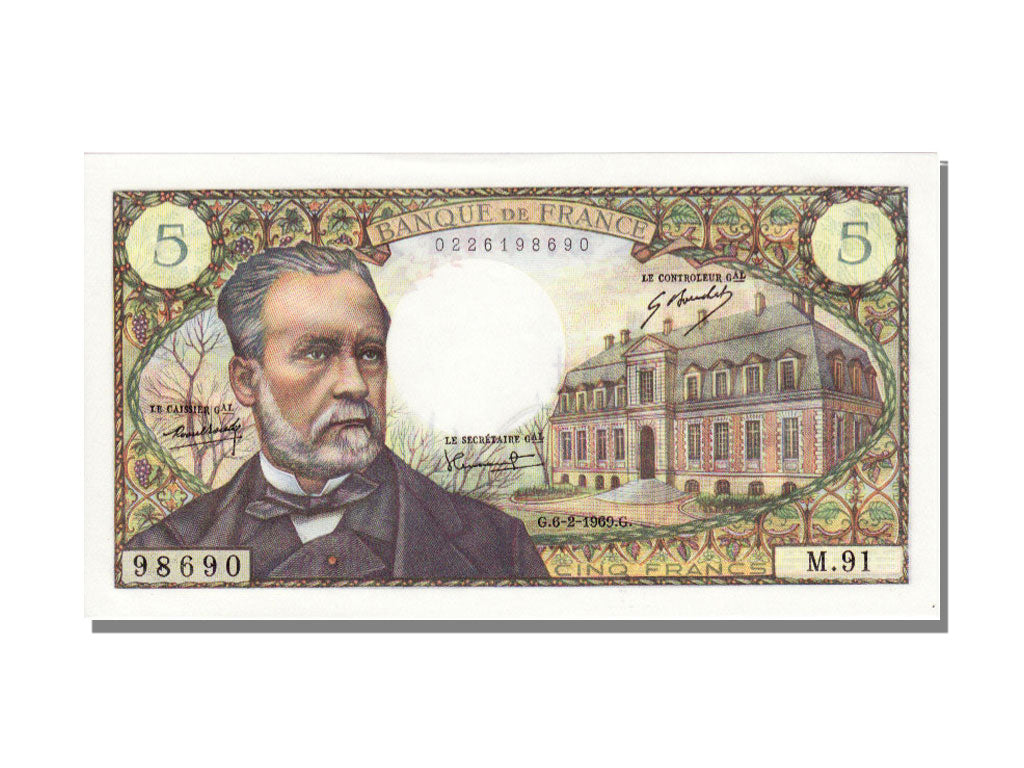 France, 5 Francs, 5 F 1966-1970 ''Pasteur'', 1969, KM #146b, 1969-09-06,...