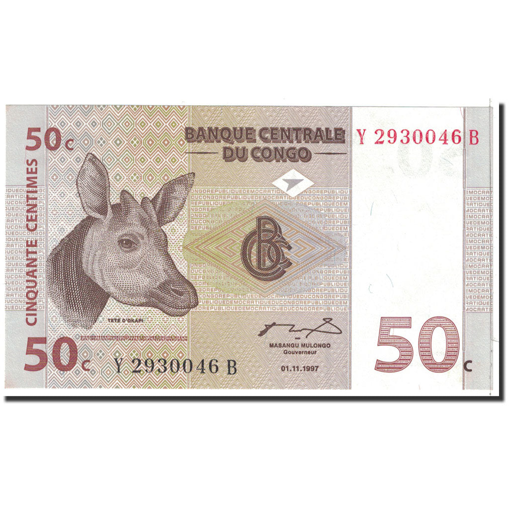 Banknote, Congo Democratic Republic, 50 Centimes, 1997, 1997-11-01, KM:84a