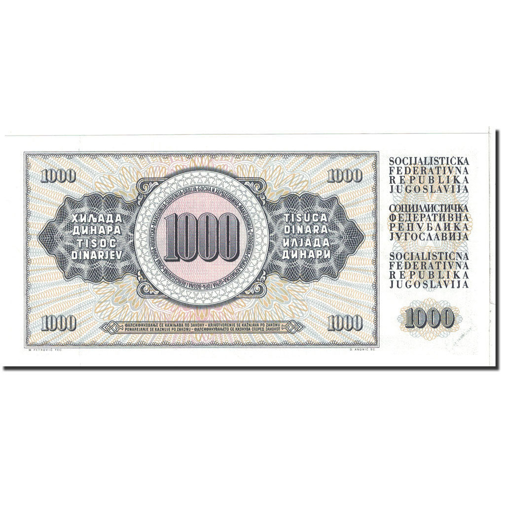 Yugoslavia, 1000 Dinara, 1978, KM:92c, 1978-08-12, UNC(65-70)