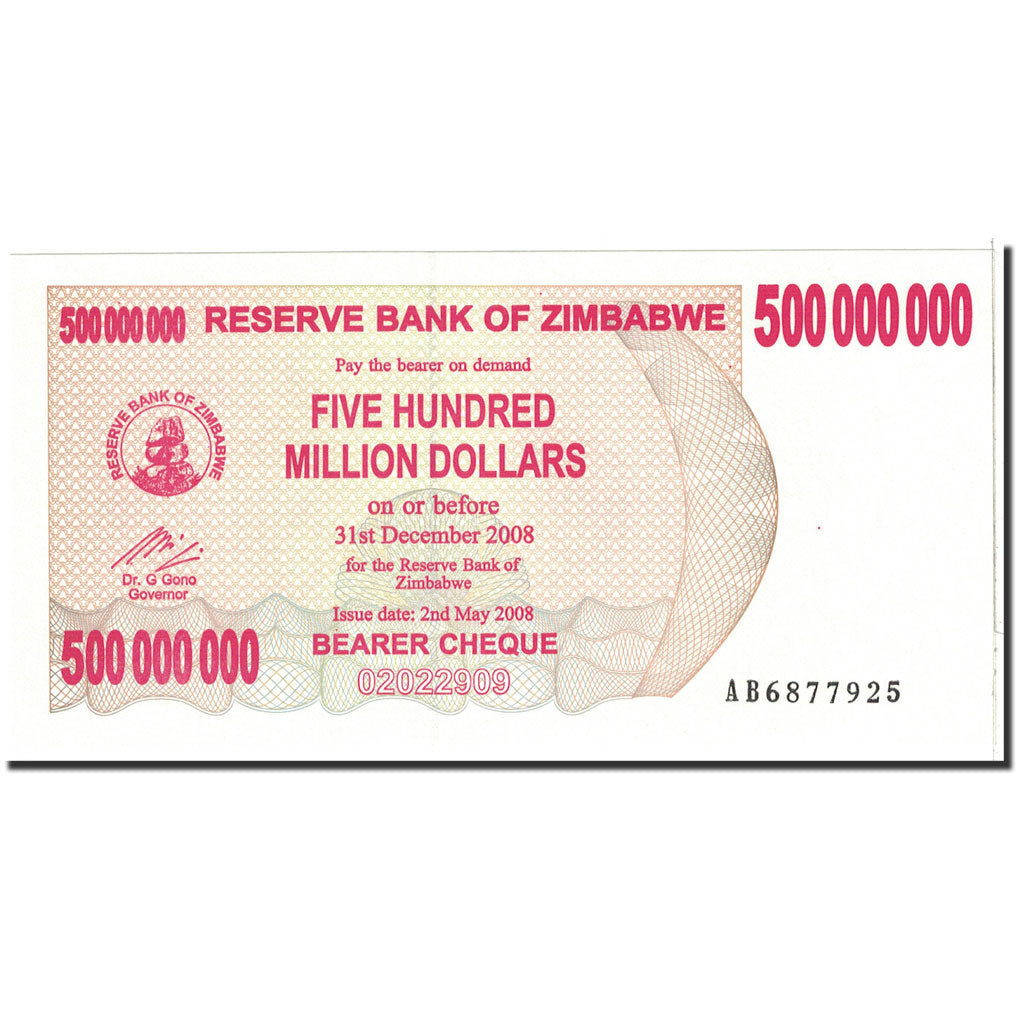 Banknote, Zimbabwe, 500 Million Dollars, 2008, Undated, KM:60, UNC(65-70)