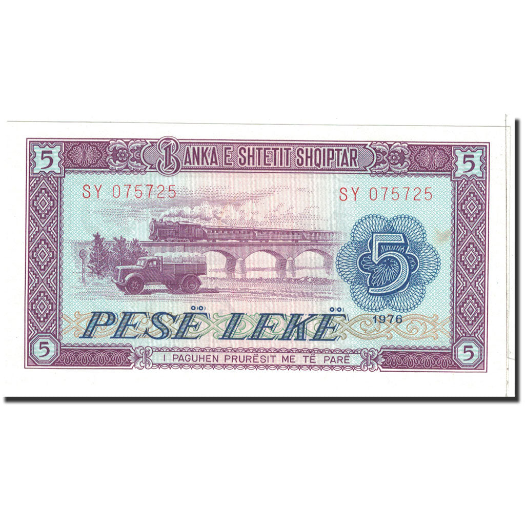 Billete, 5 Lekë, 1976, Albania, KM:42a, Undated, UNC