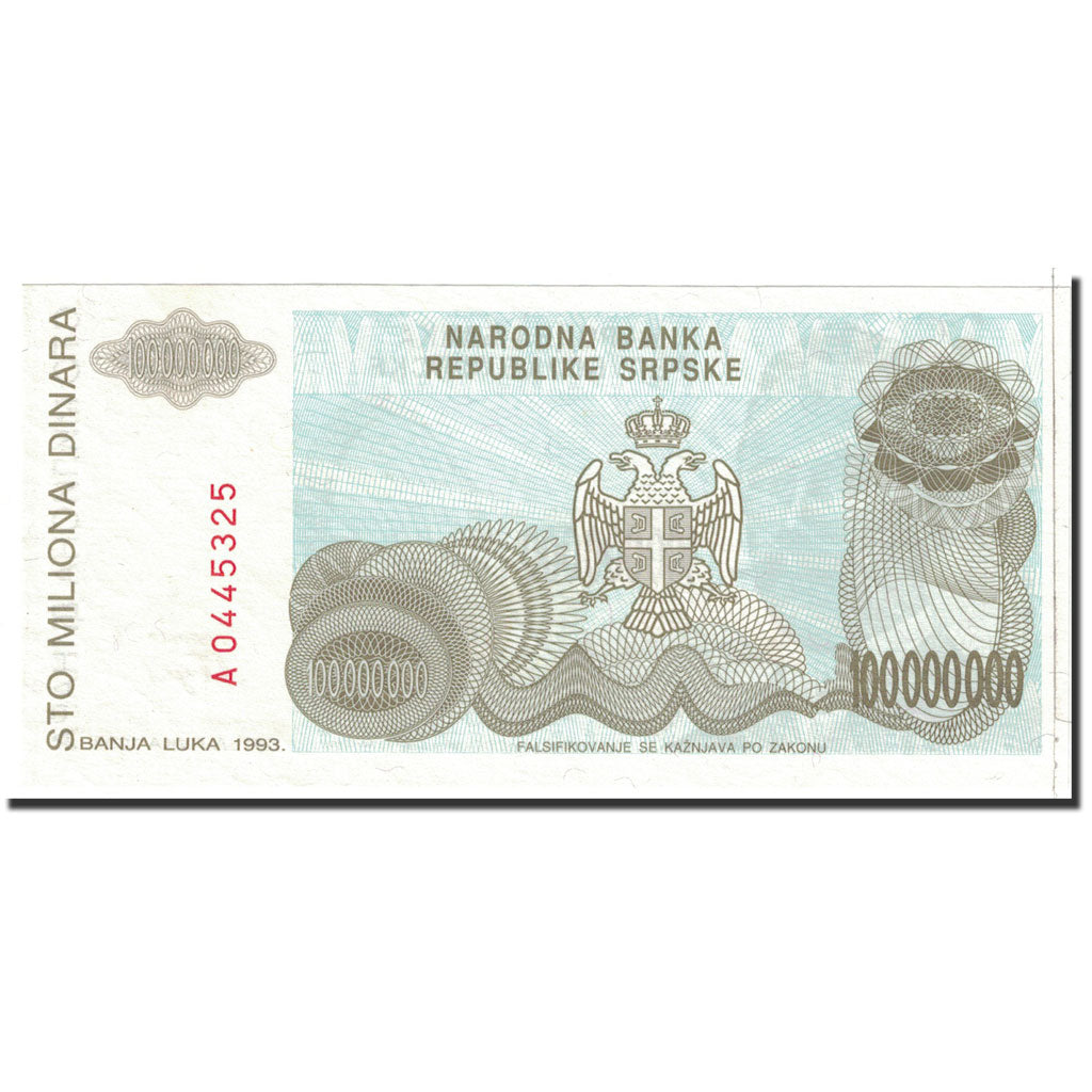 Banknote, Bosnia - Herzegovina, 100,000,000 Dinara, 1993, Undated, KM:154a
