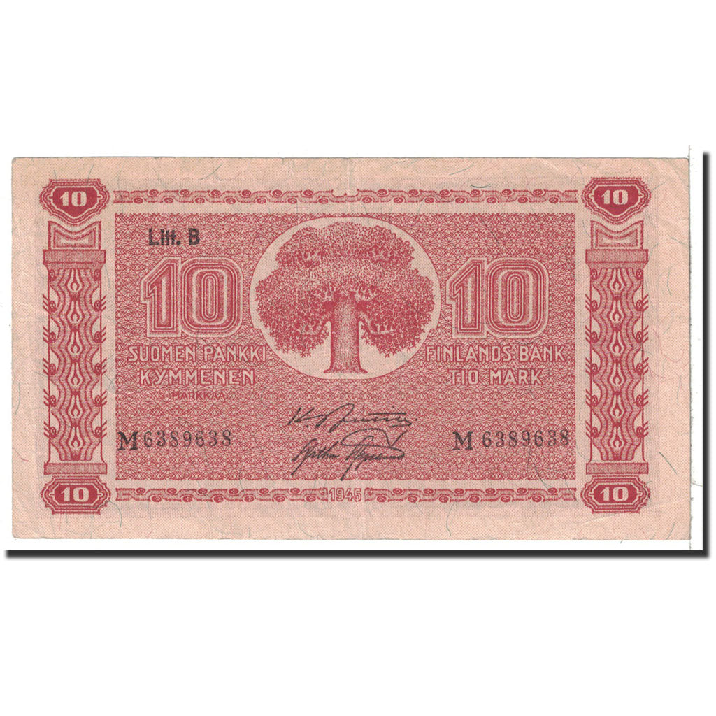 Finland, 10 Markkaa, 1945, KM:85, EF(40-45)