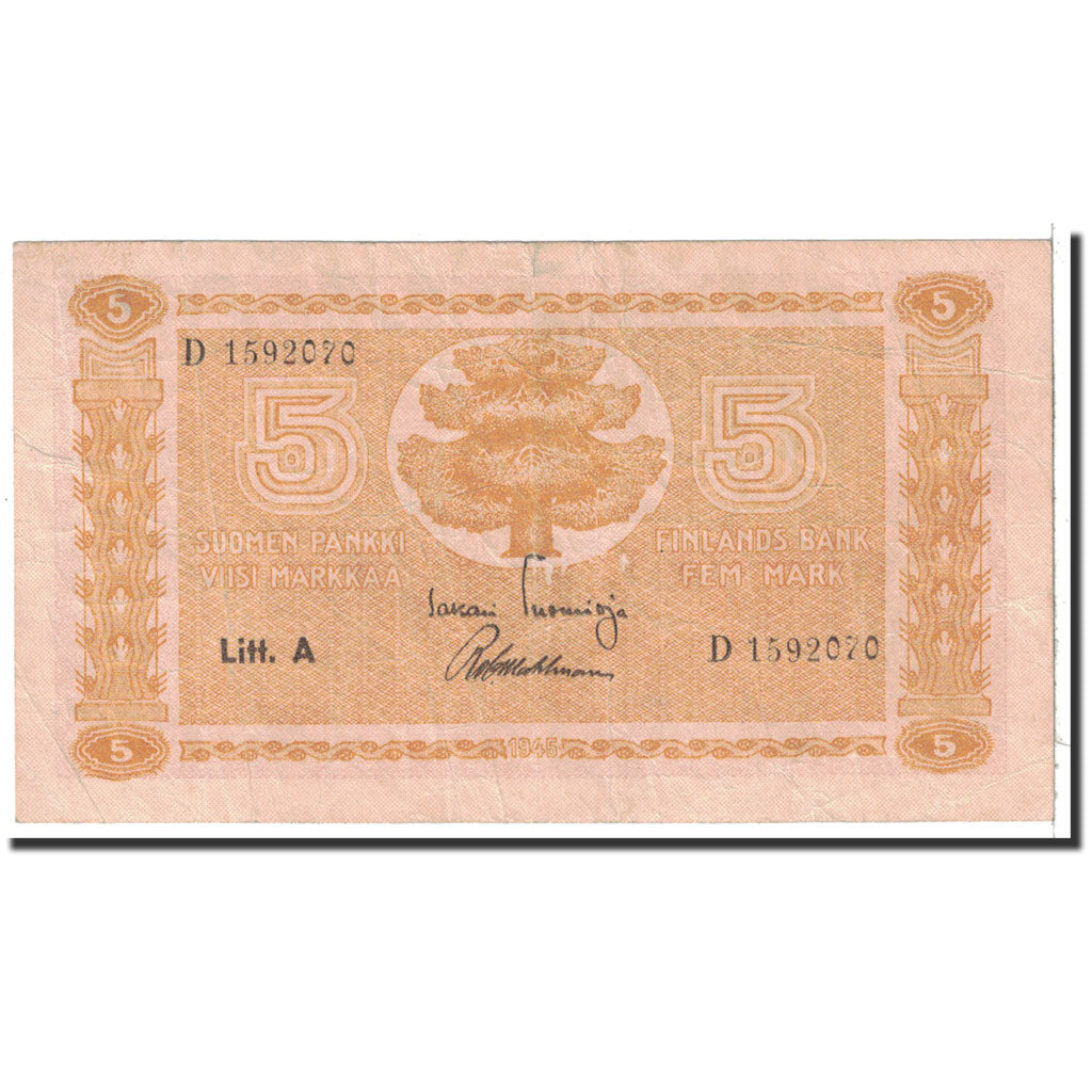 Finland, 5 Markkaa, 1945, KM:76a, EF(40-45)