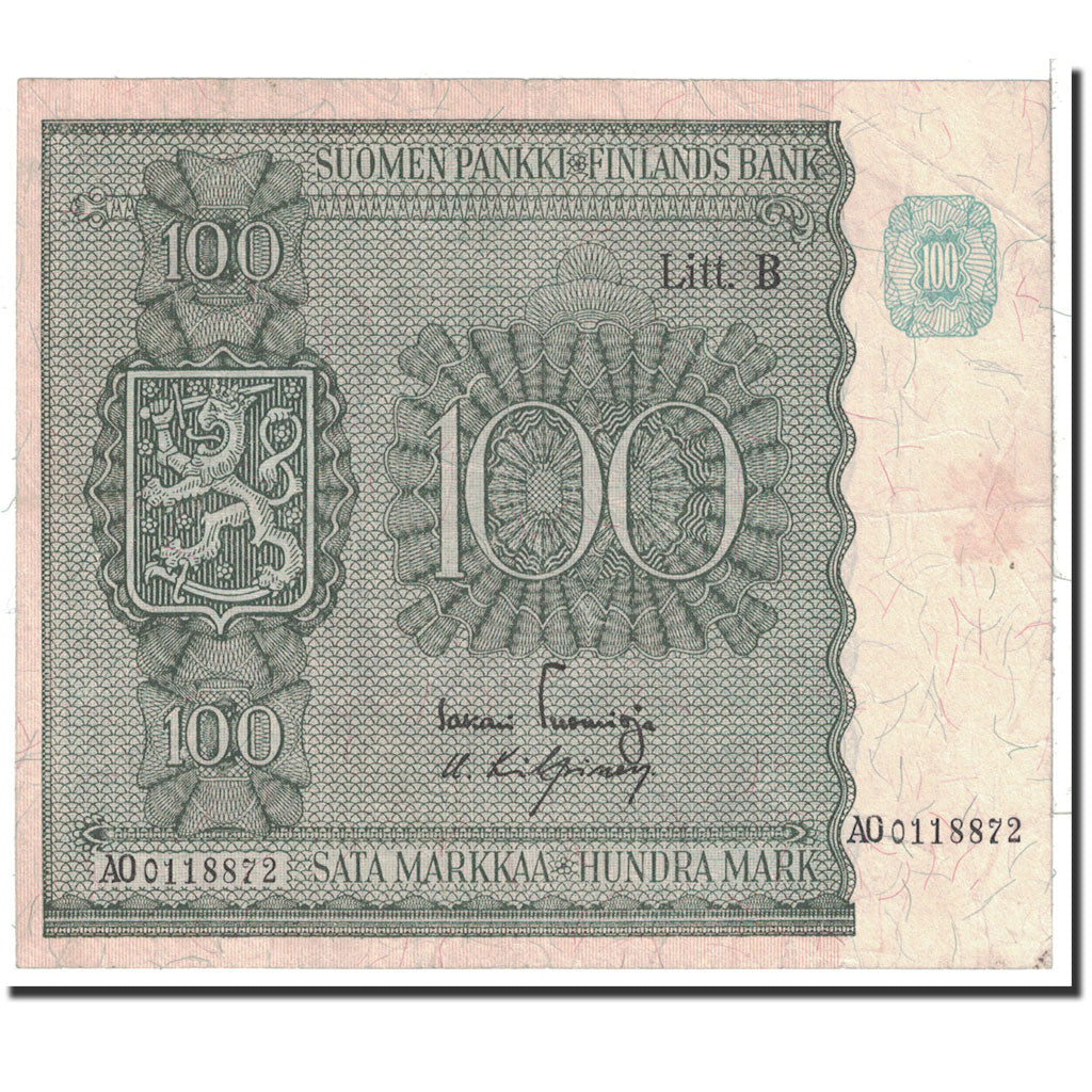 Finland, 100 Markkaa, 1945, KM:88, AU(50-53)